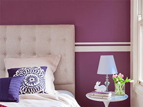 Purple Themed Bedroom Feature Wall With Stripes